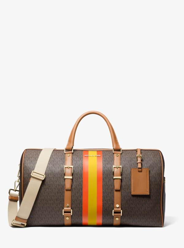 Panske Cestovné Tašky Michael Kors Bedford Travel Extra-Large Logo Stripe Weekender Hnede Oranžové Žlté - Tasky Michael Kors Vypredaj | ONEKI-3924